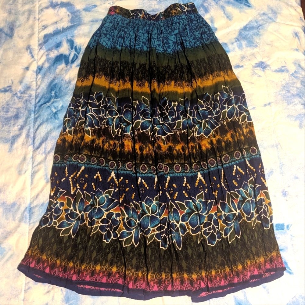 Chaudry KC Tribal Floral Linen Maxi Skirt